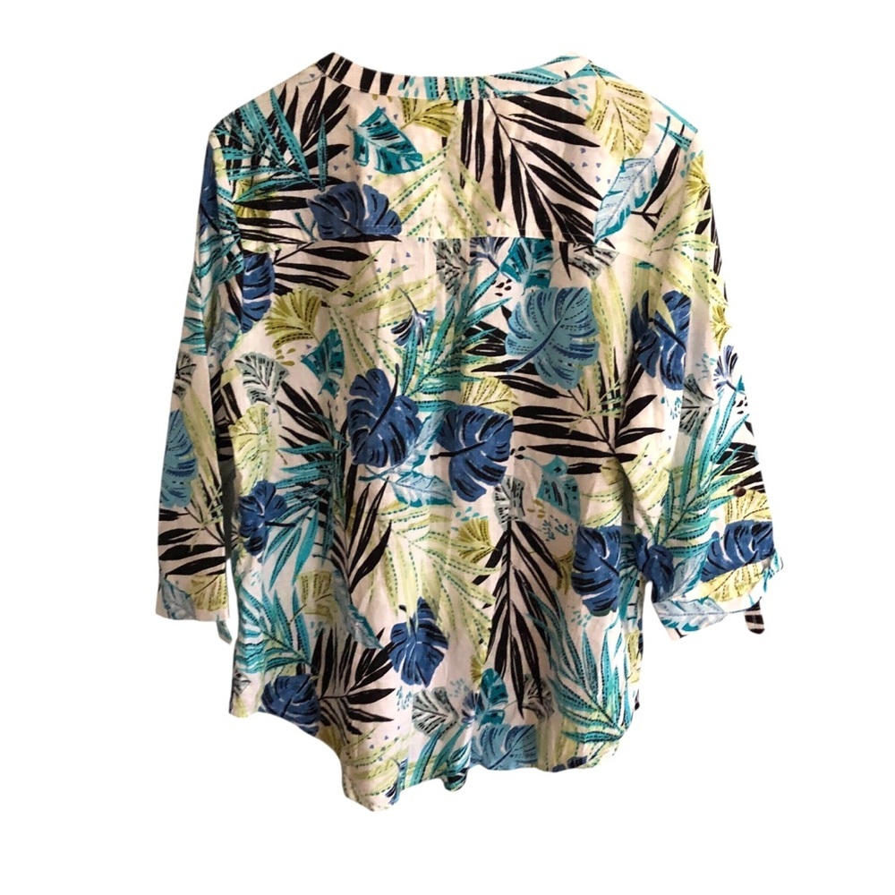 VTG Linen Blend Popover Blouse Top XL Cathy Daniels Palm Tropical Resort Retro - Picture 4 of 7